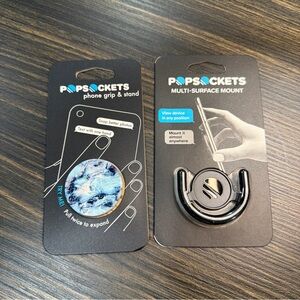 Pop Socket Phone Grip And Multi- Surface Mount Bundle Blue Marble